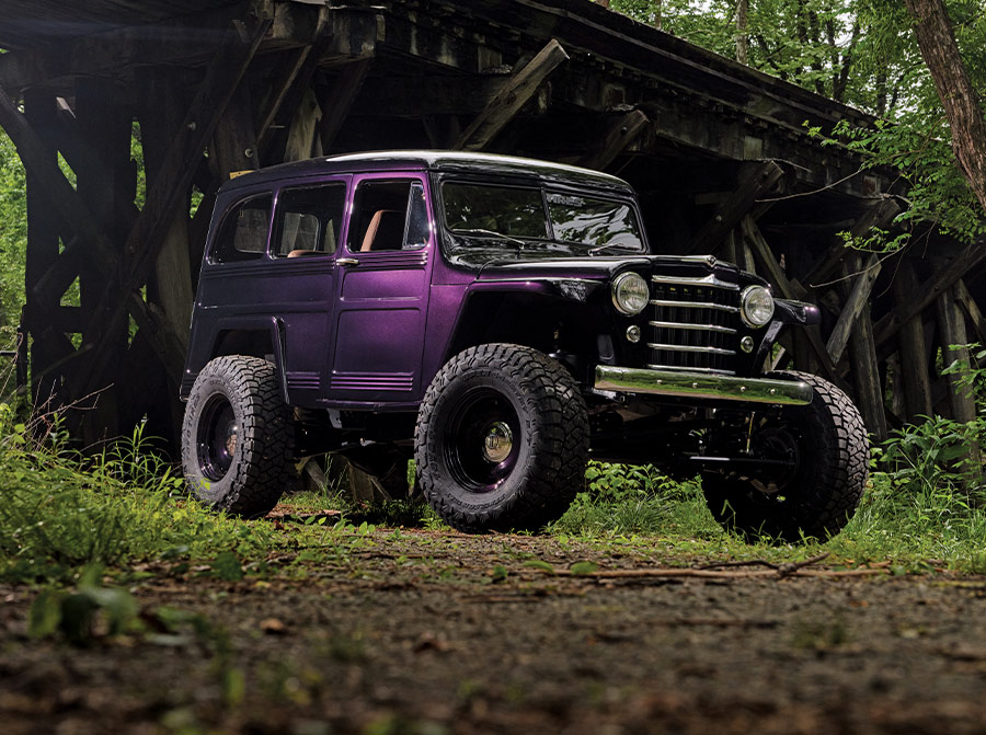 1950 Willys Jeep custom build lifted suspension metallic purple paint