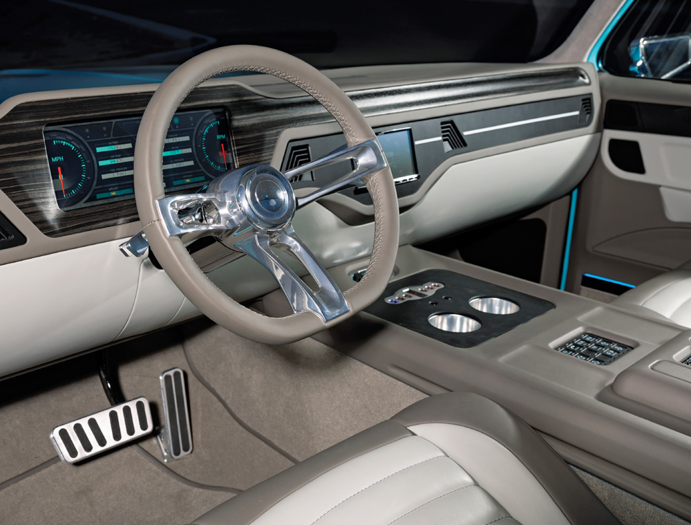 1973 Chevy C10 interior billet steering wheel Dakota Digital gauges modern dash