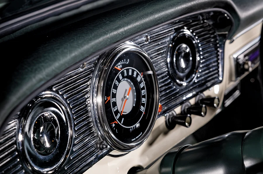 1966 Ford F-100 dash close-up factory gauges chrome trim