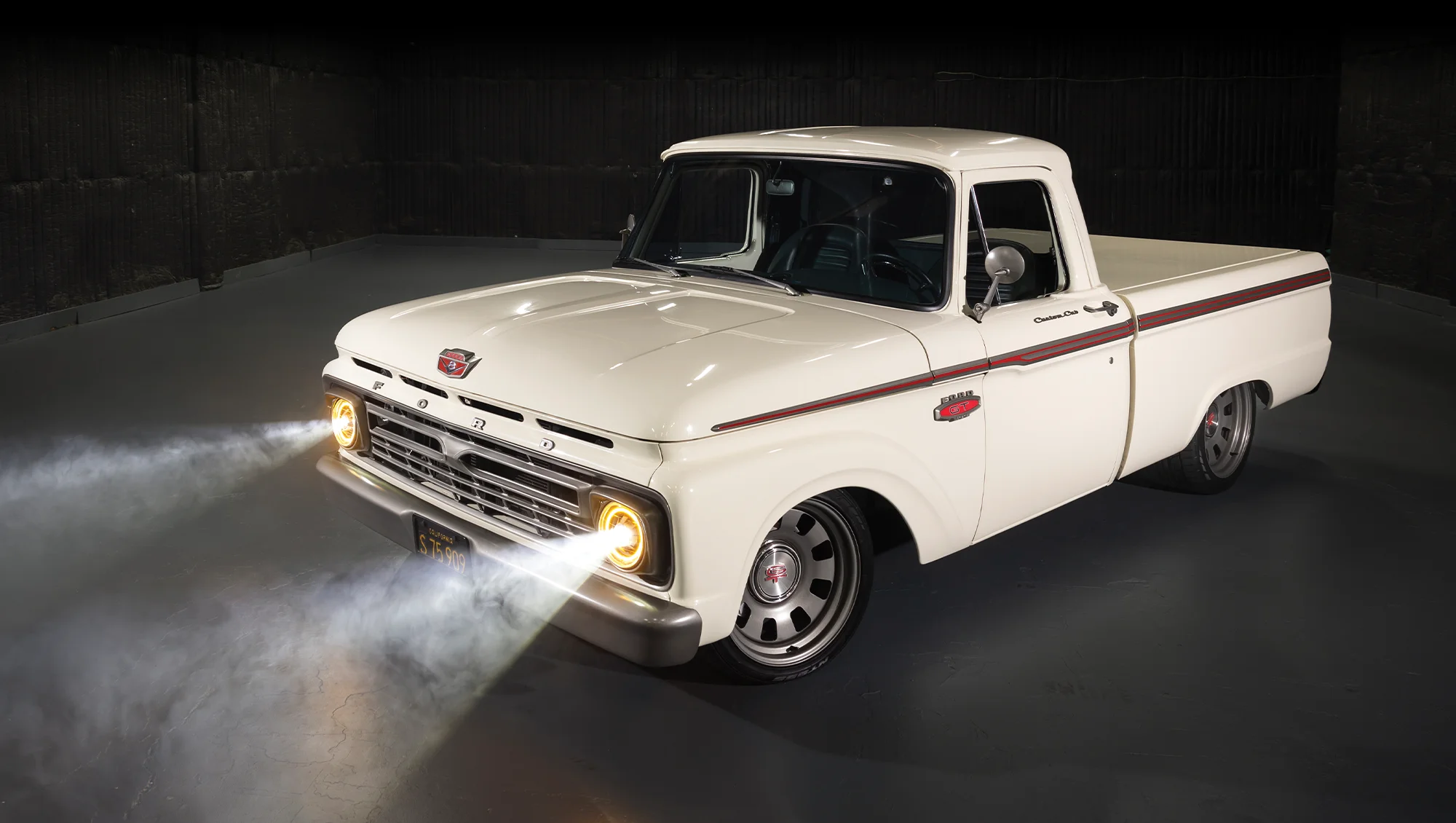 1966 Ford F-100 front view headlights on vintage grille