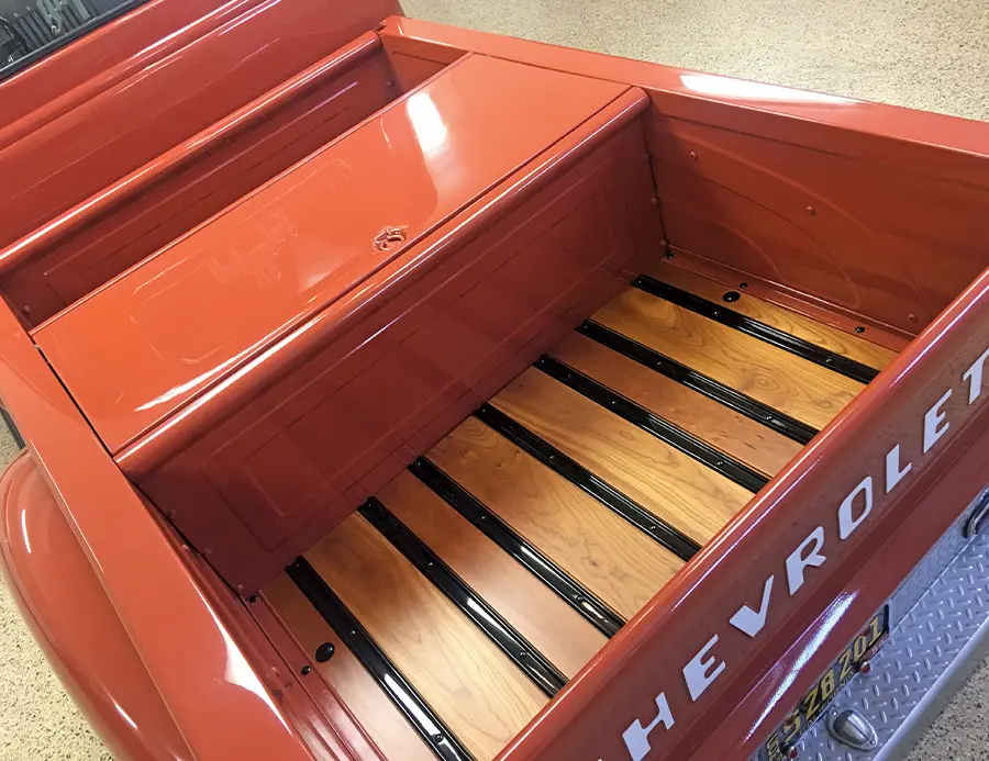 1954 Chevrolet 3100 custom wood bed polished slats hidden compartment classic pickup