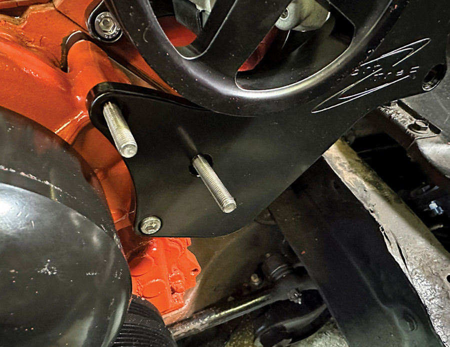 Alternator bracket from Billet Specialties installed onto LS front cover