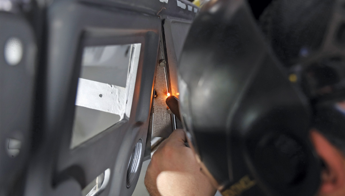 tack welding new filler panel on 67 72 c10 dash corner