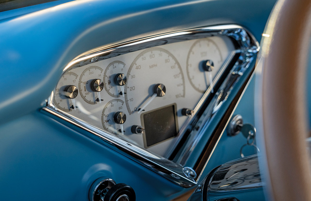 1957 Chevy truck custom center console with Pioneer touchscreen, billet shifter, and air vents