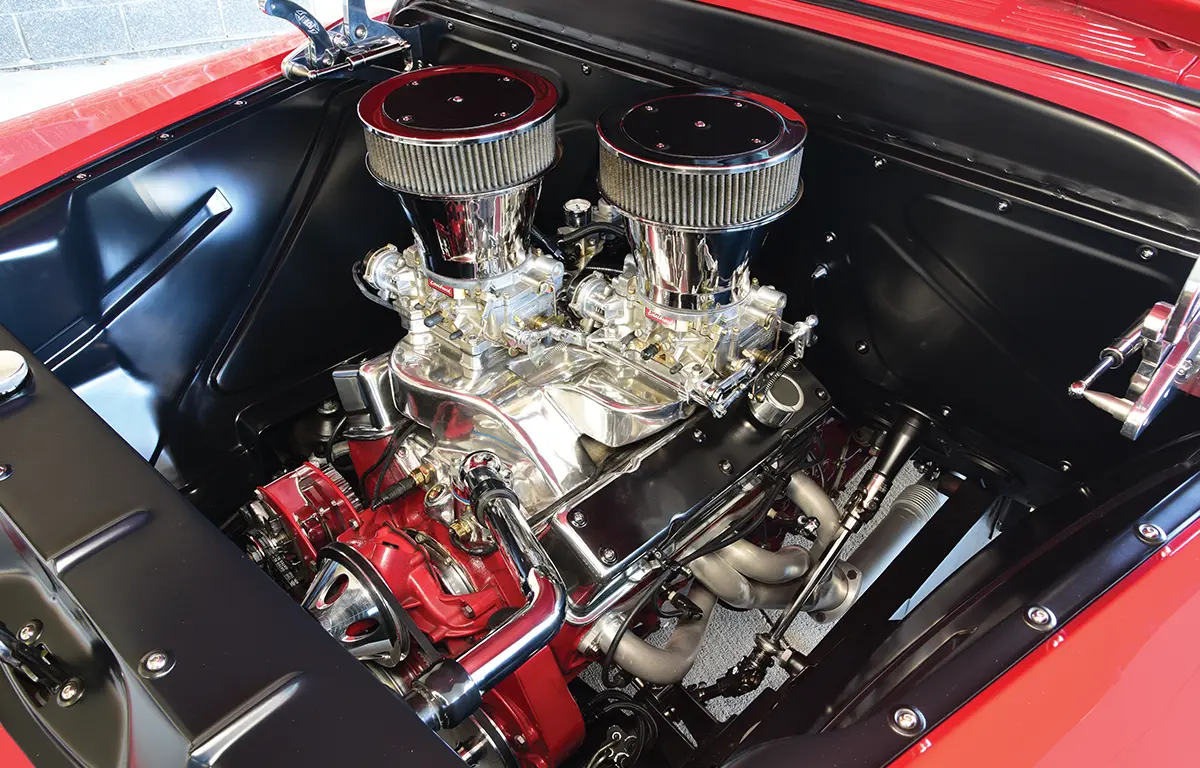 1955 chevy truck v8 engine edelbrock dual carb polished manifold headers