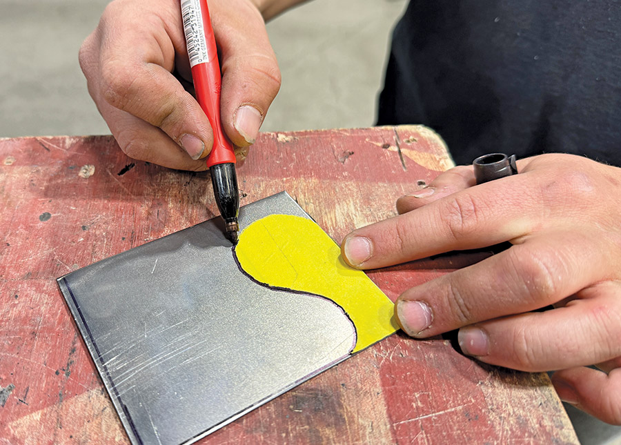 chevy c10 stake pocket sharpie trace pattern on steel sheet