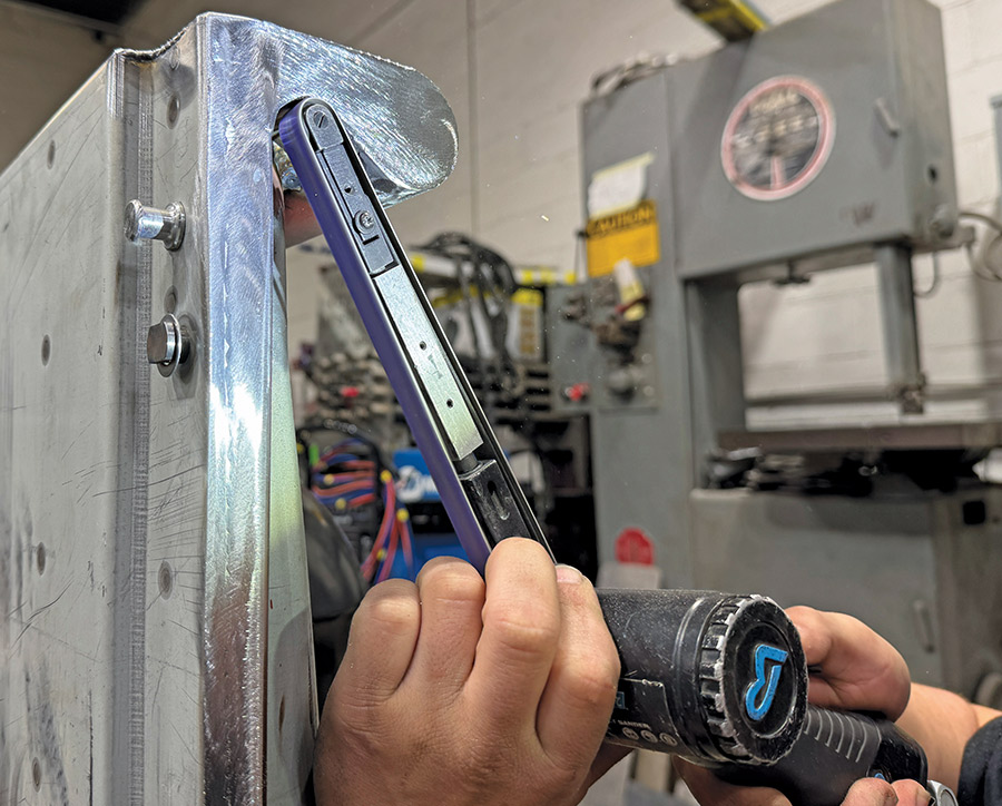 chevy c10 stake pocket snap-on die grinder final detail on endcap