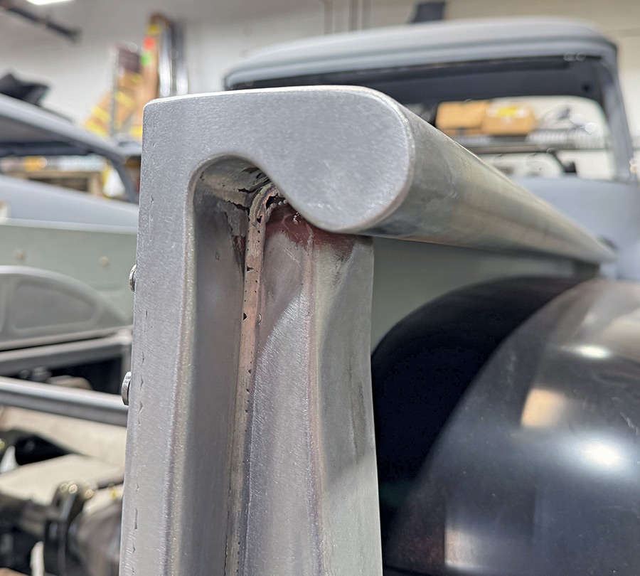 chevy c10 stake pocket rolled rail smoothed and fully finished cap