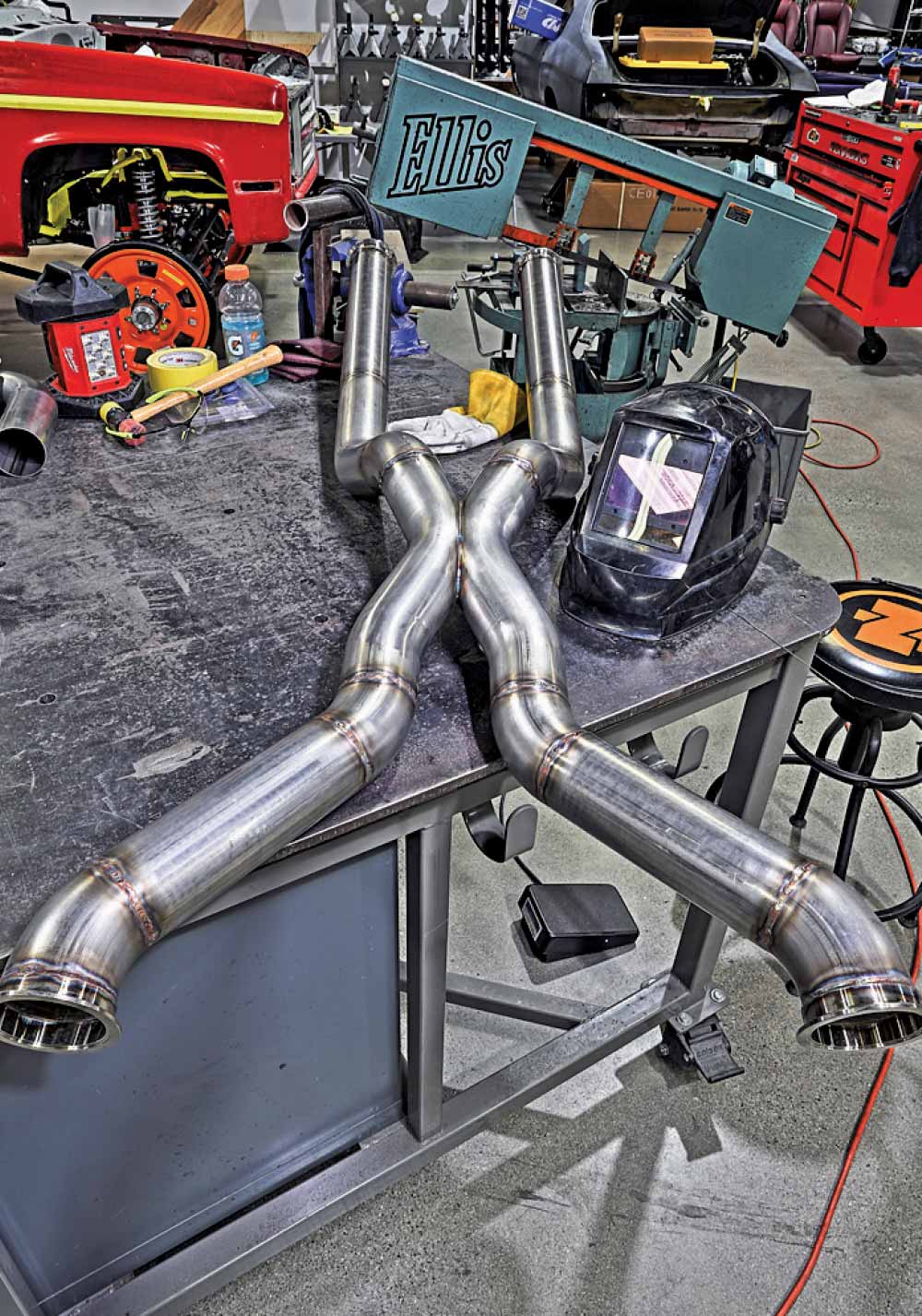 1985 chevy squarebody stainless x-pipe exhaust assembly TIG welded with v-band flanges