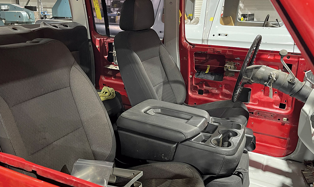 1985 chevy squarebody interior mockup with late model bucket seats and center console conversion