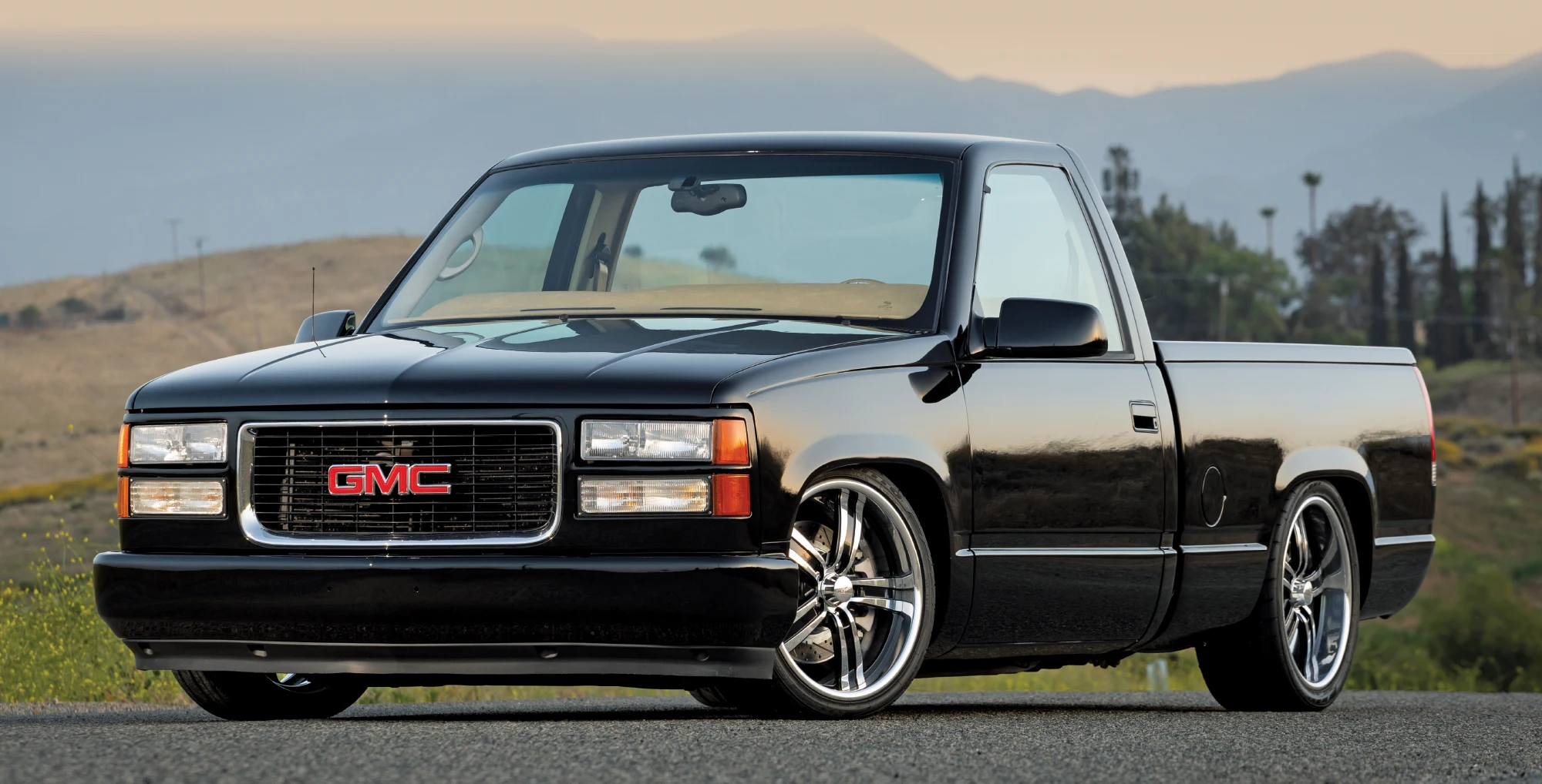 1996 gmc obs truck black paint chrome wheels lowered stance clean front end with clear headlights