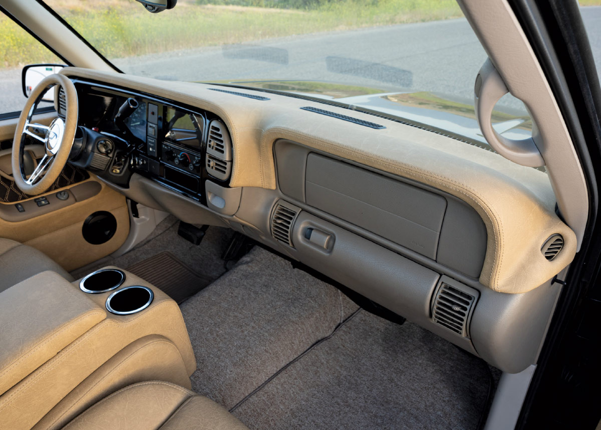 1996 gmc obs dash and door panels wrapped in tan suede with double din upgrade