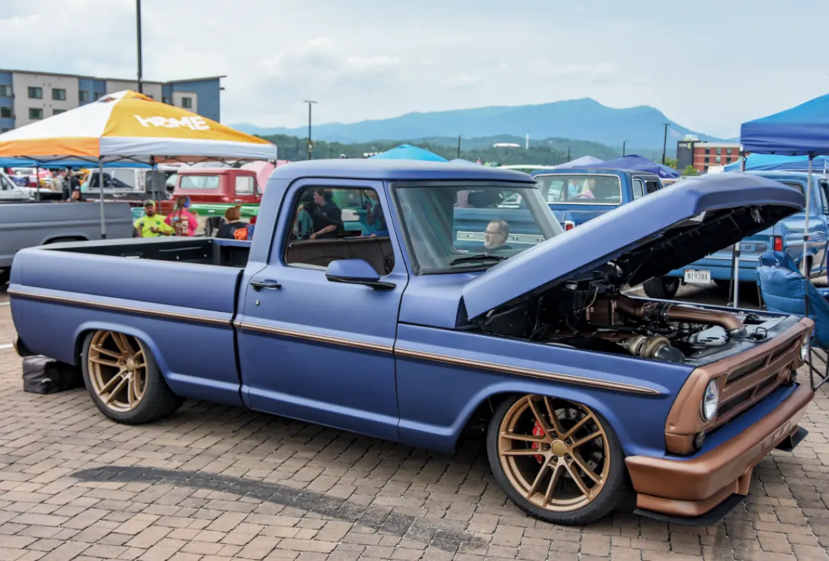 1967 ford f100 matte blue with bronze accents turbocharged motor bronze wheels low stance