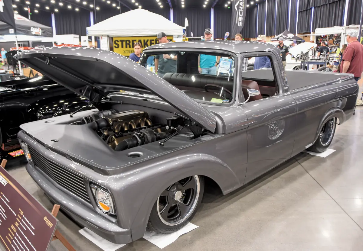1969 ford f100 show truck bright blue custom metallic paint billet trim laid out