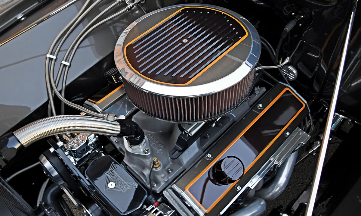 1955 Ford F-100 polished small block engine March serpentine kit painted valve covers
