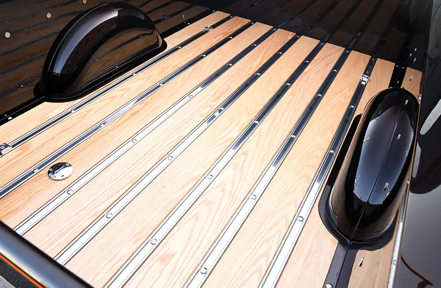 1955 Ford F-100 bed wood floor polished strips mini tubs flush fuel cap