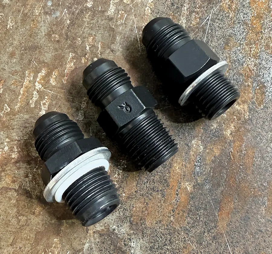 Pure Stealth AN fittings three-piece black finish straight thread adapters