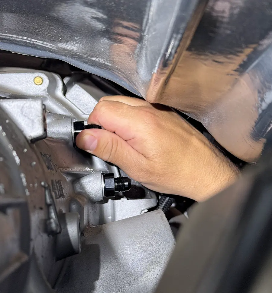 Pure Stealth braided hose fitting tighten during install at transmission case