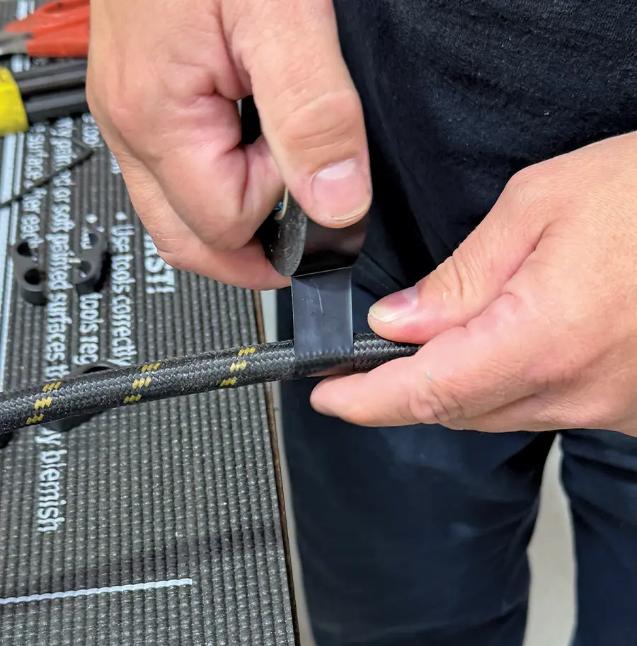 Wrapping braided hose end with tape prep for clean cut AN fitting install