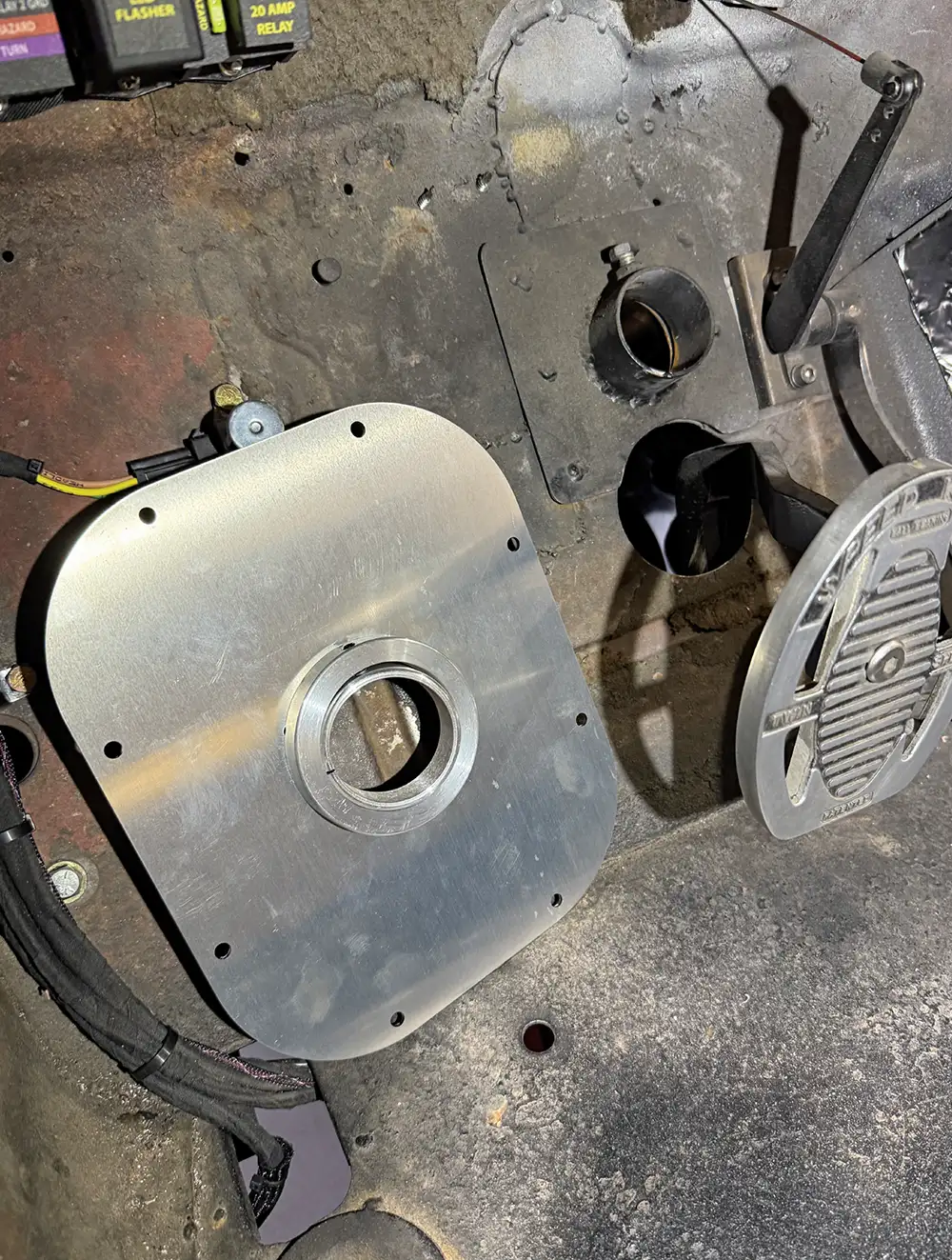 1948 Chevy truck billet column floor mount Dynomat floor prep clean wiring
