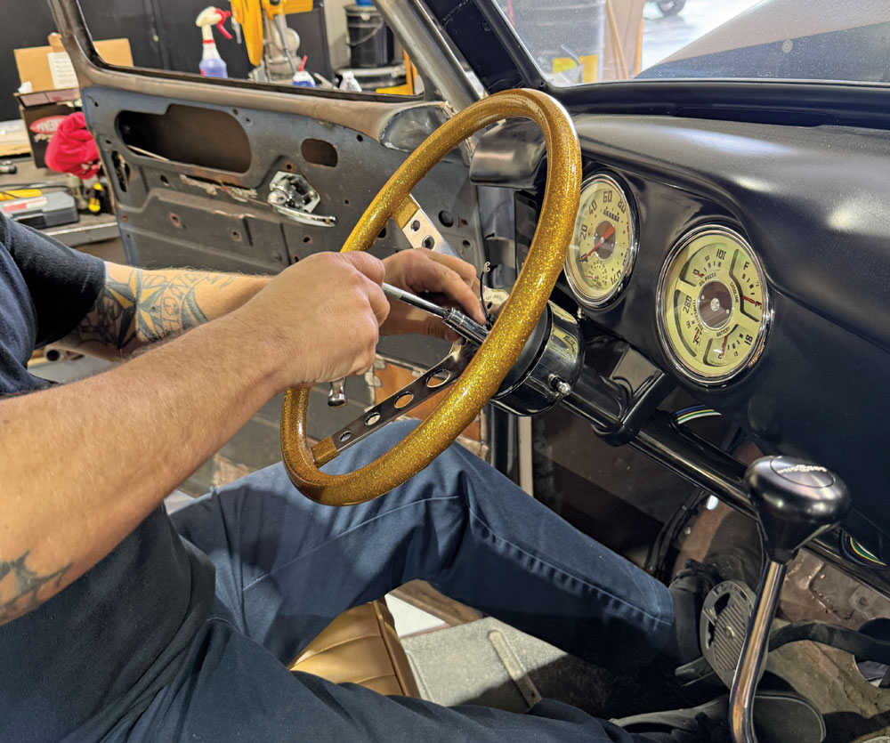 1948 Chevy truck gold flake steering wheel install final fitment in progress