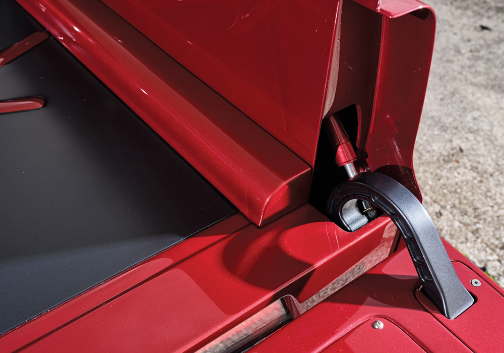 1953 chevy 3100 bed hinge detail billet hardware gas strut candy red paint