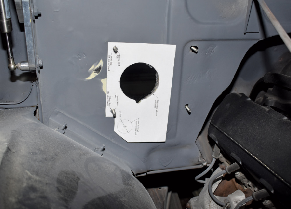 1951 Chevy AC firewall template cutout heater core access port custom install