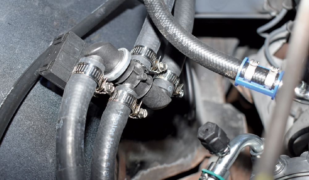 1951 Chevy AC heater hose shutoff valve hose clamp routing LS swap firewall