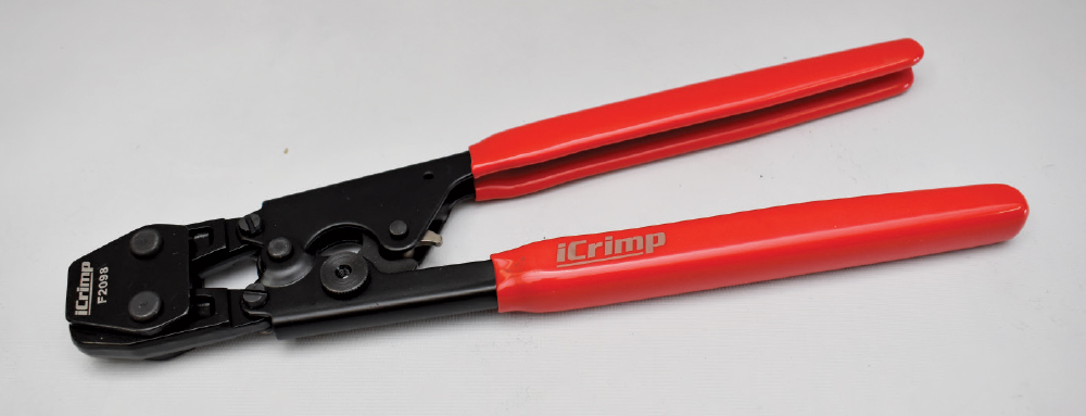 1951 Chevy AC hose clamp crimper tool iCrimp F2098 red handle ratcheting jaws