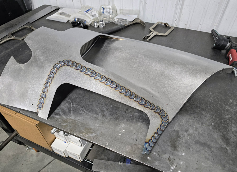 1951 Chevy bead rolled inner fender panel weld detail metalwork fabrication custom