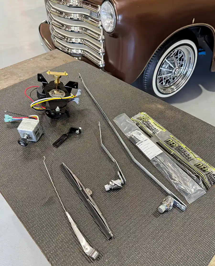 1950s Chevy pickup, Newport wiper kit, installation parts