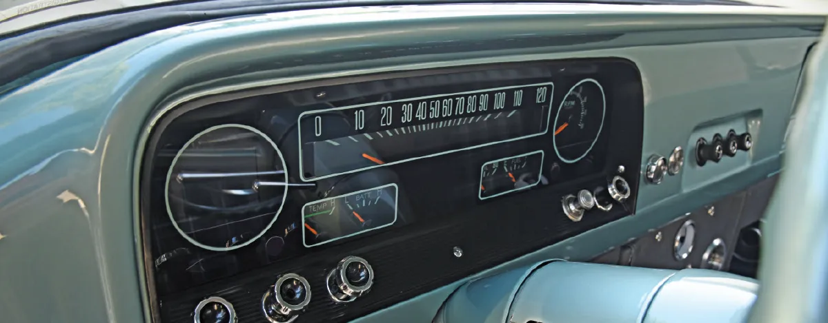 1965 Chevrolet C10 teal dash classic gauge cluster chrome trim