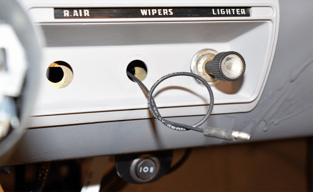 Dakota Digital VHX switch wiring routed through classic dash wiper opening