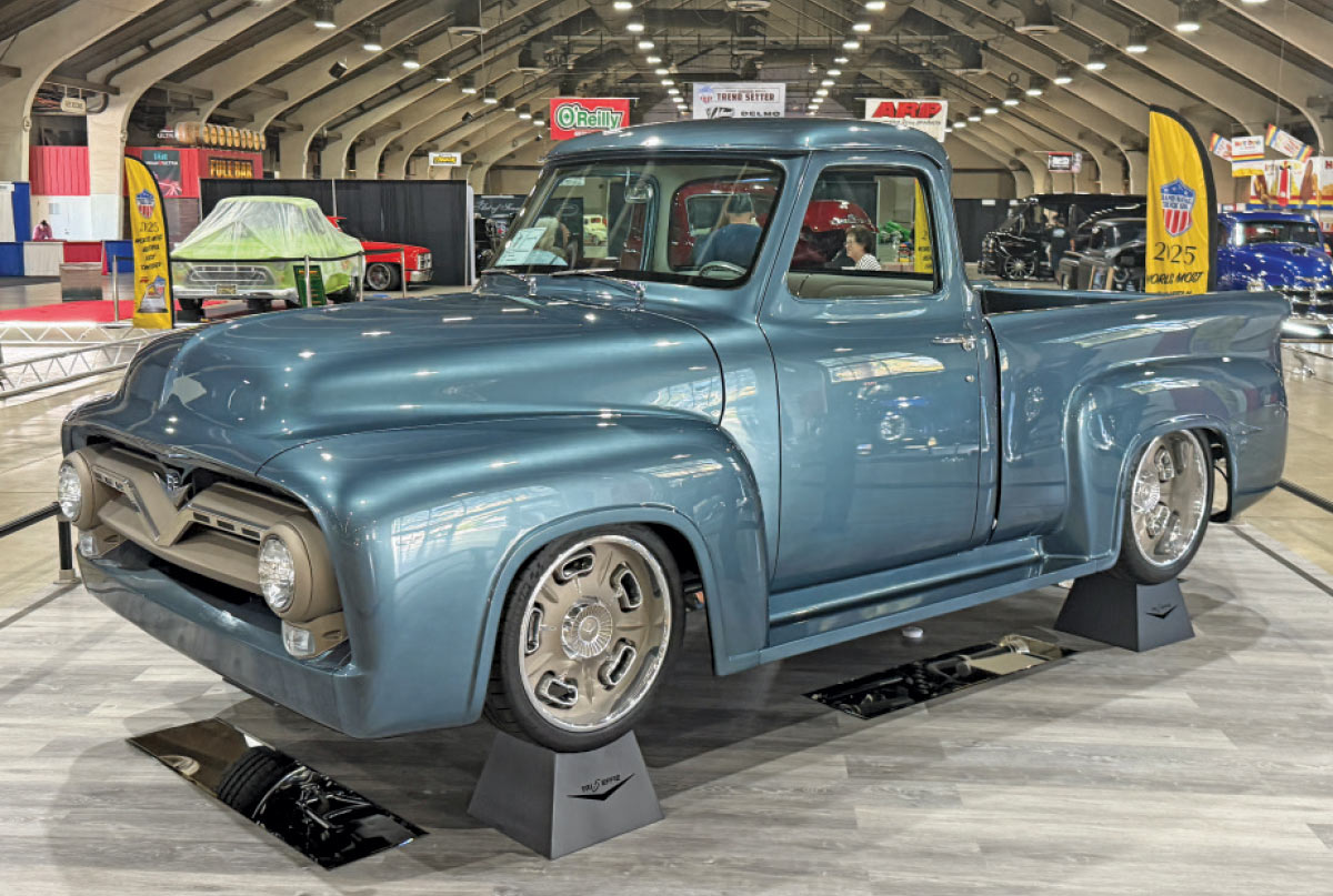 1956 Ford F-100 teal blue restomod show truck wide wheels