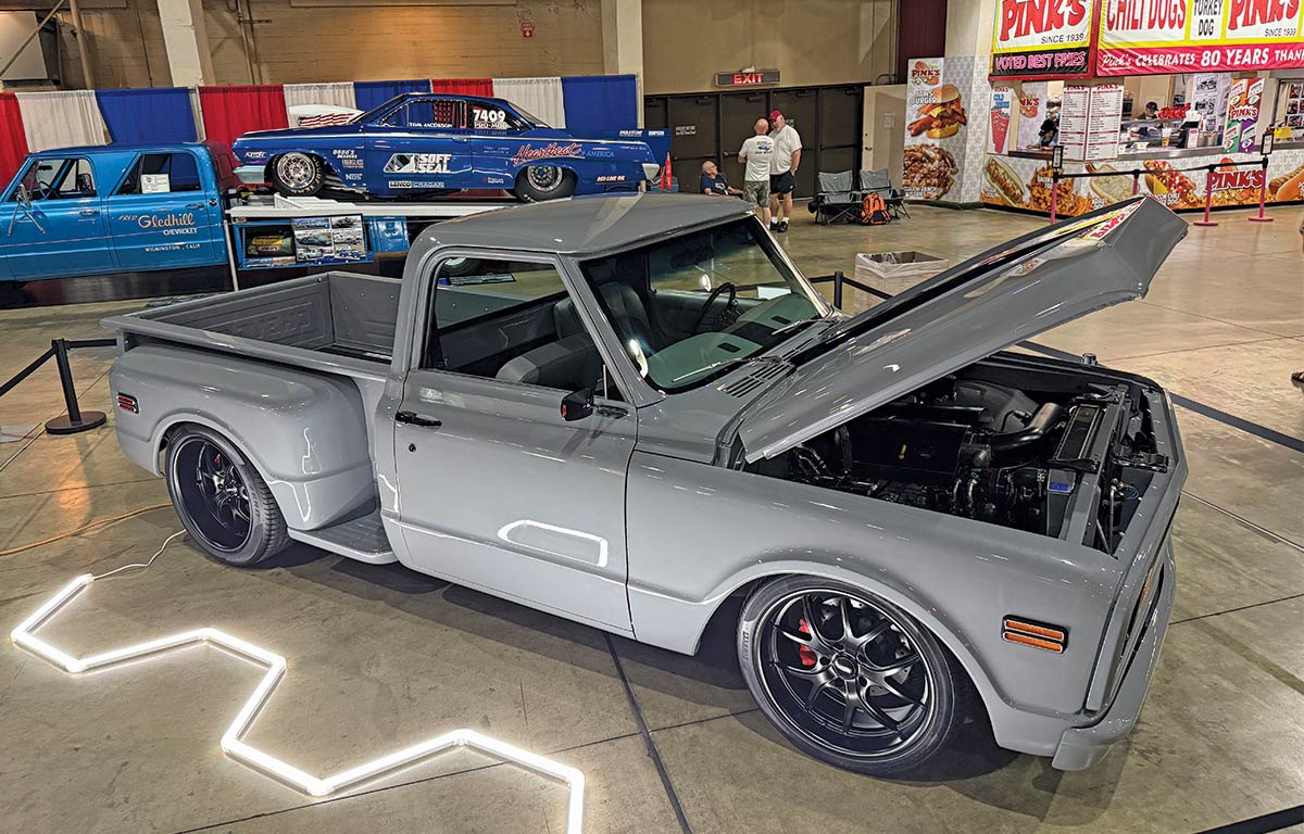 1970 Chevrolet C10 silver pro touring truck at Pink’s display