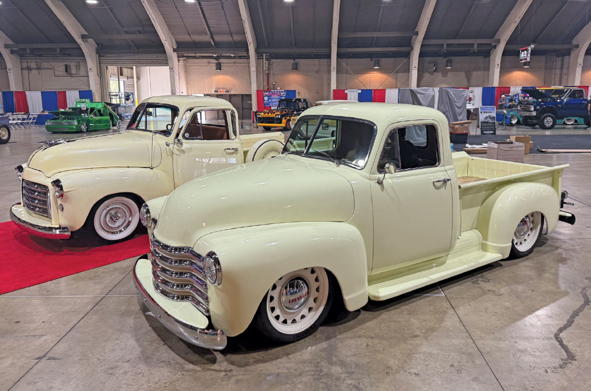 1953 Chevrolet 3100 cream twin custom trucks low stance indoor show
