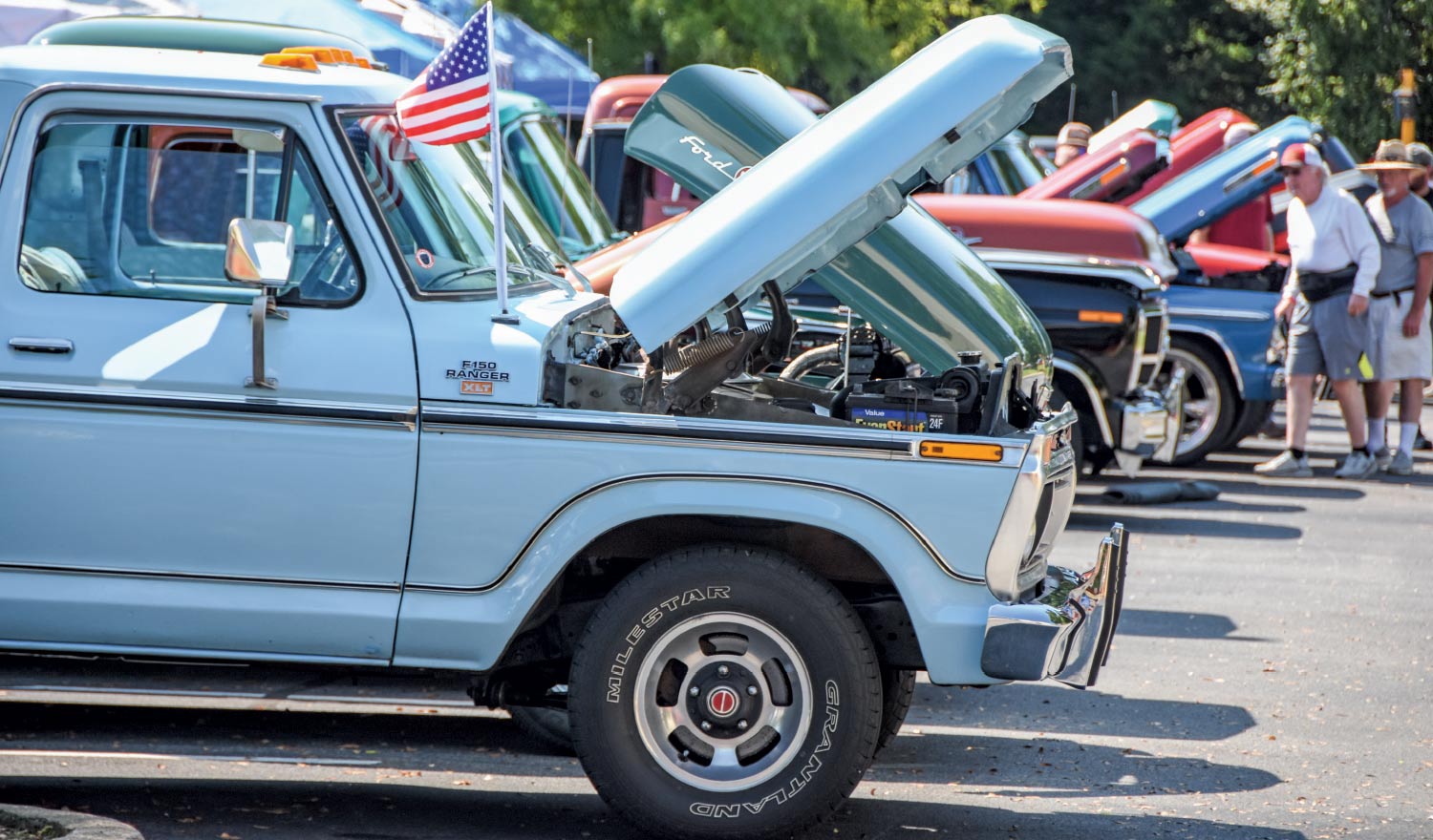 1978 Ford F-150 Ranger XLT light blue classic pickup American flag