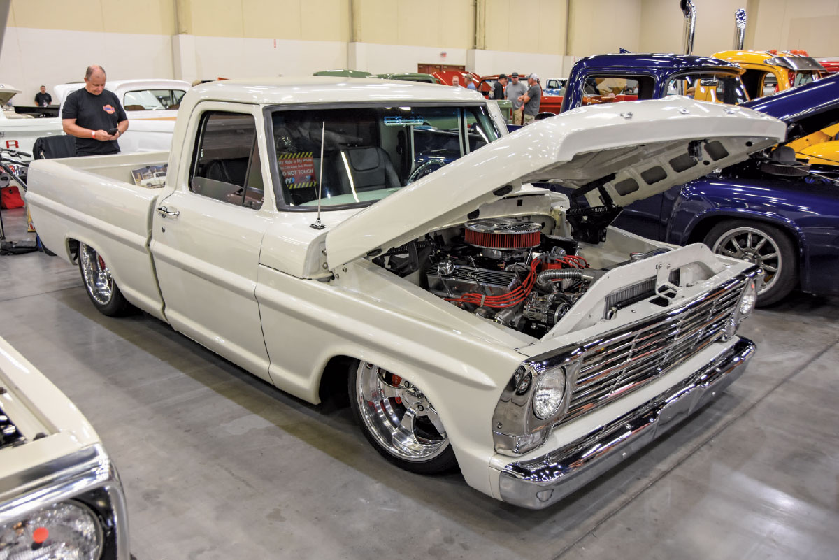 1967 Ford F-100 white restomod custom engine bay