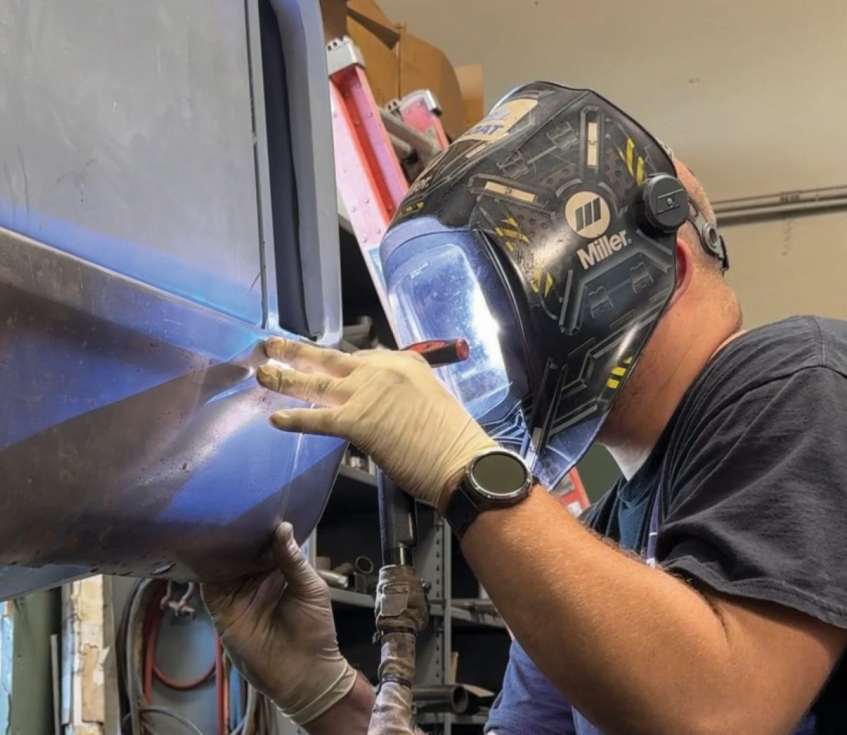 1967 c10 bumper tig weld setup miller helmet alignment