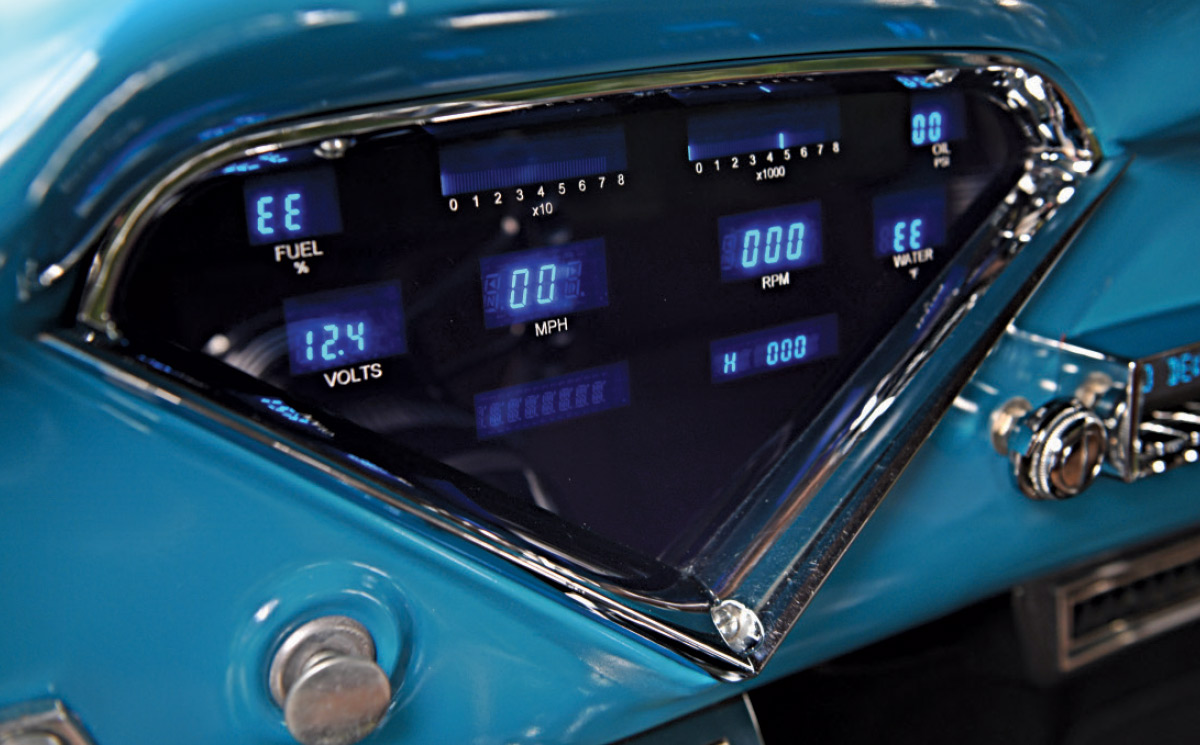 1957 Chevy 3100 Dakota Digital gauges blue backlight modern dash swap