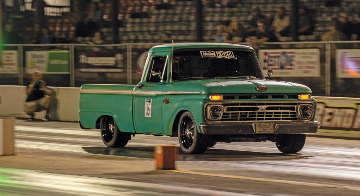 1966 Ford F-100 drag race Holley Ford Fest night launch pad