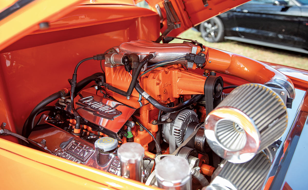 1951 Ford F-1 custom engine bay orange paint supercharged build
