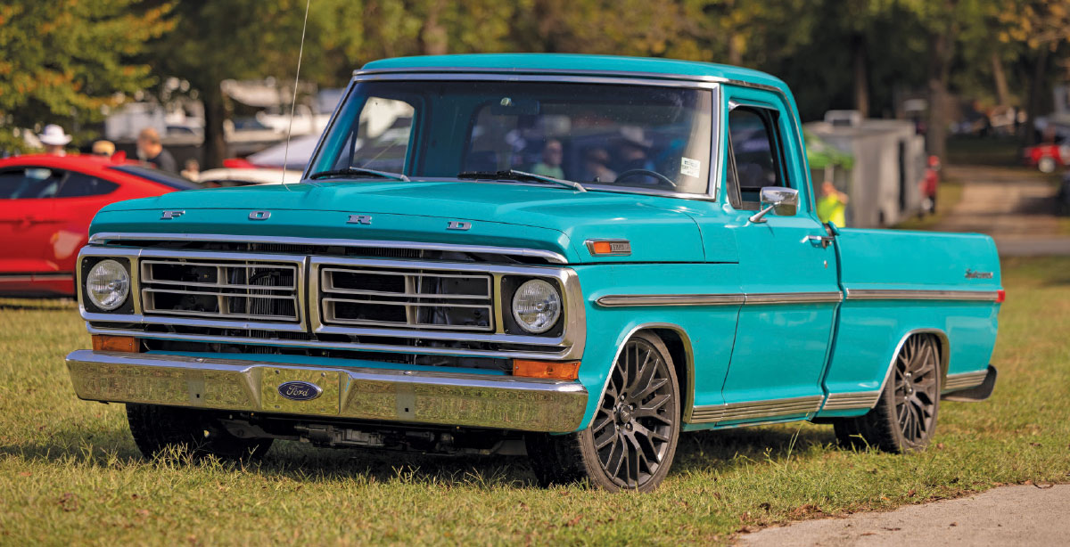 1970 Ford F-100 turquoise lowered restomod autocross classic truck