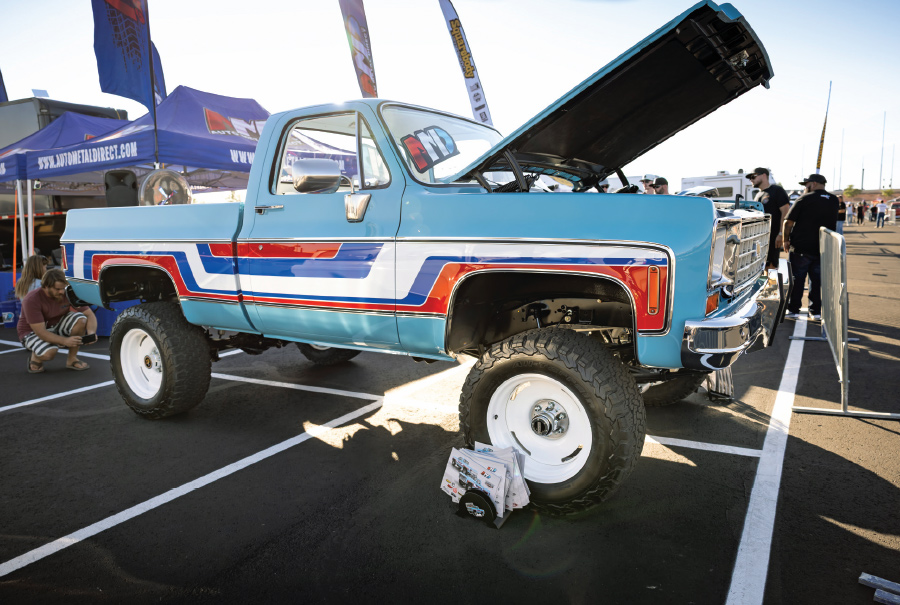 1978 chevy k10 shortbed red white blue stripes lifted resto mod at auto metal direct booth