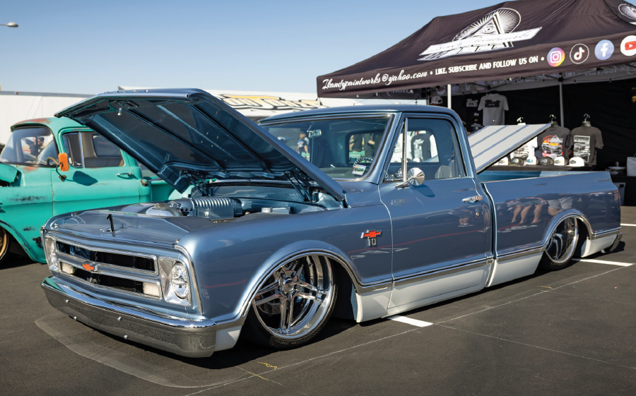 1969 chevy c10 blue silver laid out billet wheels pro touring resto mod sema quality build