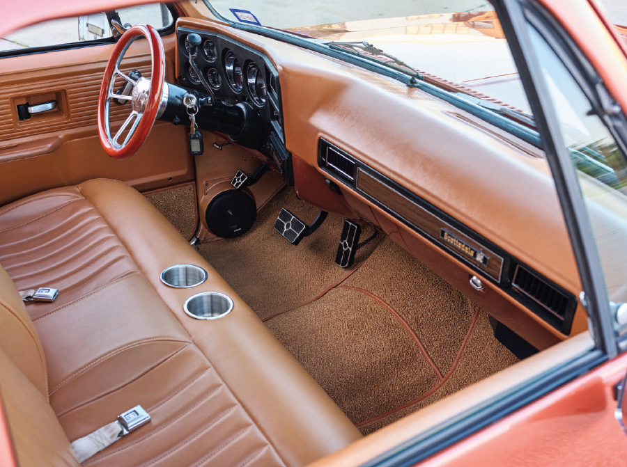 1977 Chevy C10 interior full tan leather bench seat billet details