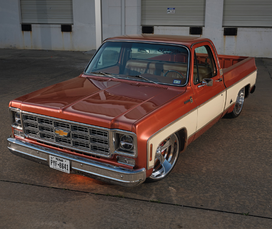 1977 Chevy C10 Silverado squarebody two-tone lowered stance front view