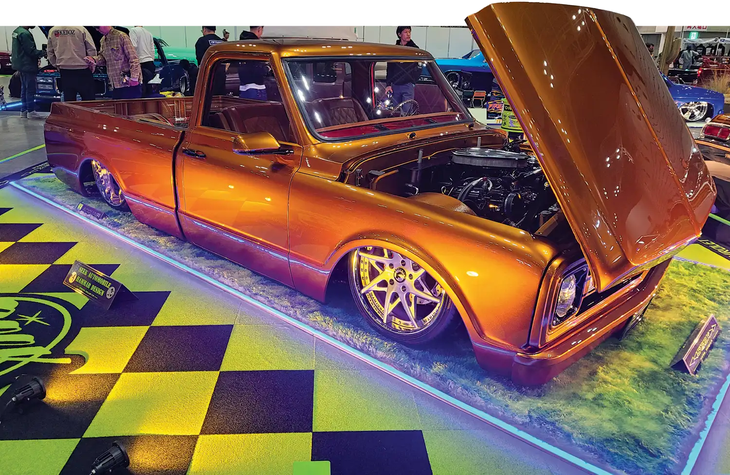 1972 Chevrolet C10 custom slammed pickup truck metallic copper paint Mooneyes Xmas Show Japan