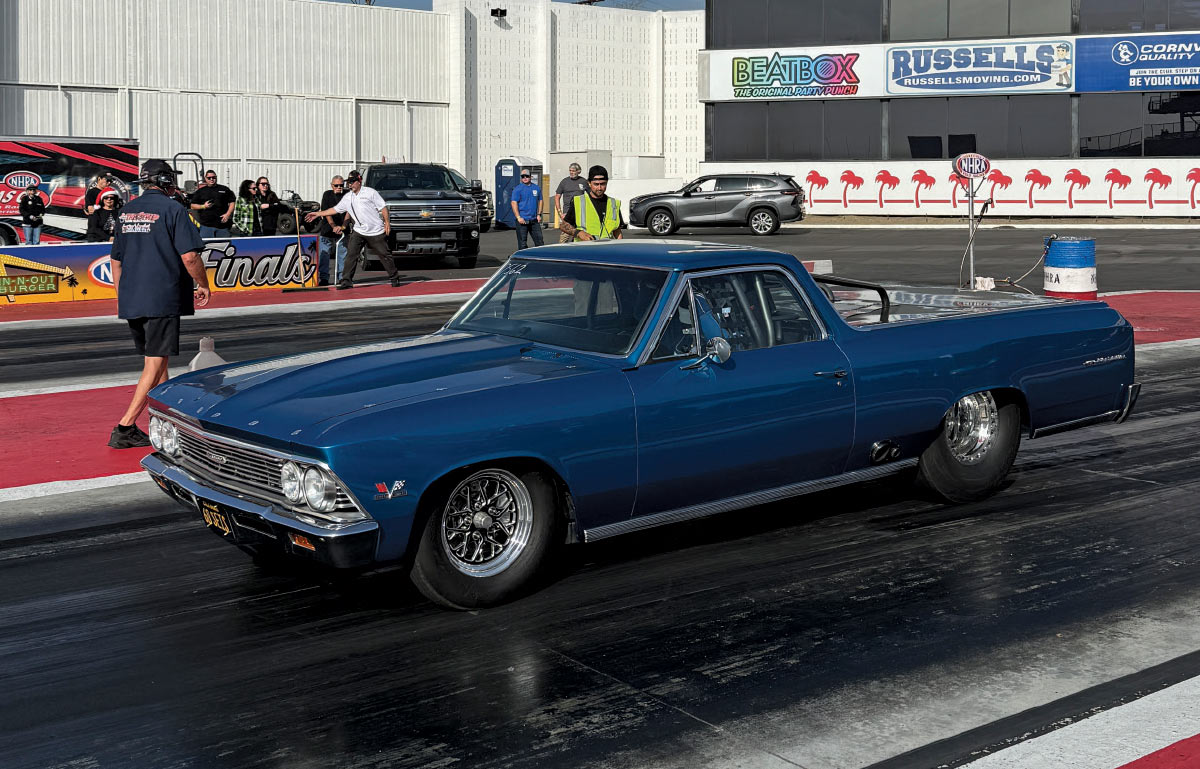 1966 Chevrolet El Camino drag racing muscle car at In-N-Out Burger NHRA drag strip event