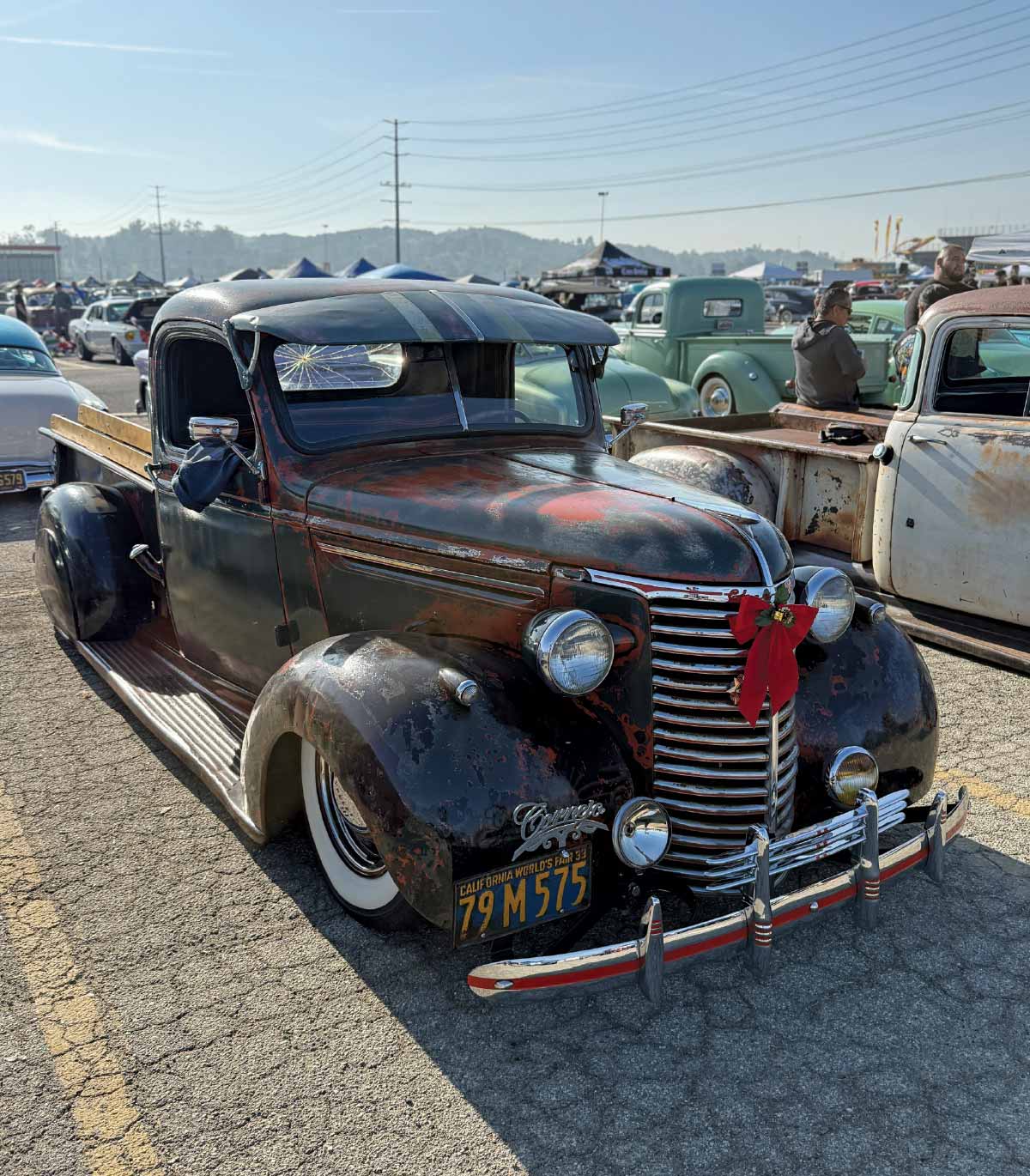 1940 Dodge pickup patina rat rod Christmas bow vintage lowered truck car show